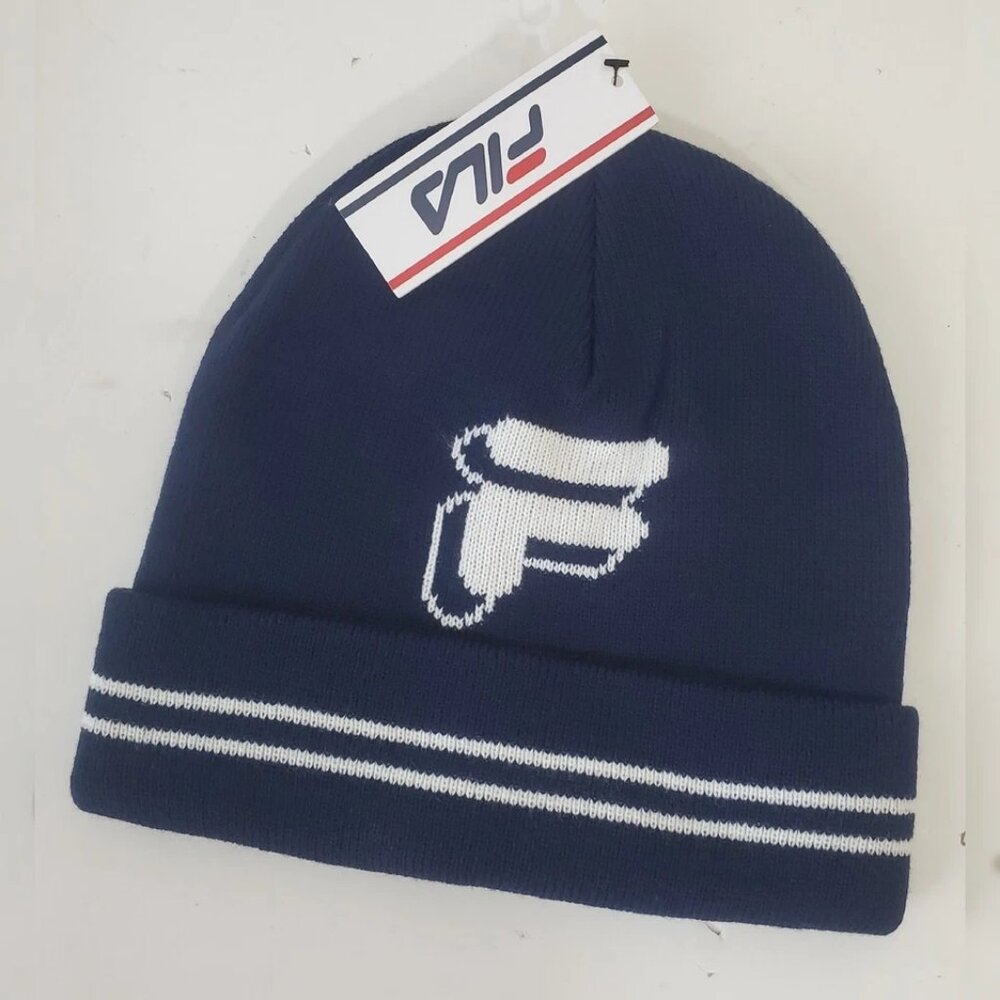 FILA BEANIE HAT WOMEN'S MEN'S COLD WEATHER BLUE "F" LOGO
